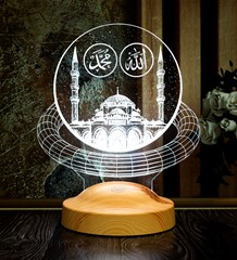 Dini Hediye, Allah Hz. Muhammed Yazılı Camii 3D Led Lamba, Hat Yazısı Masa Lambası