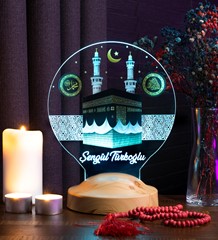 Dini Hediyeler, İsimli Kabe Hediyelik Gece Lambası, Kabe 3D Led Lamba,  Anneler Günü Hediyesi Kişiye Özel Kabe Gece Lambası