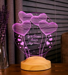 Anneler Günü Hediyesi, Anneye İsimli Hediye, Balon Kalpler Küre Kişiye Özel 3D Led Lamba