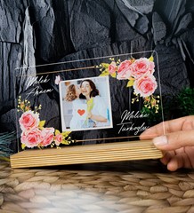 Anneler Günü Hediyesi Melek Annem Çiçekli ve Fotoğraflı Çerçeve, Anneye Hediye Fotoğraflı Ahşap Tabanlı Çerçeve Yatay