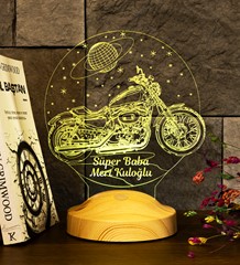 Babalar Günü Hediyesi, Süper Baba, Chopper Motorsiklet, Motor Hayranı Babaya Hediye 3 Boyutlu, 3D Led Lamba