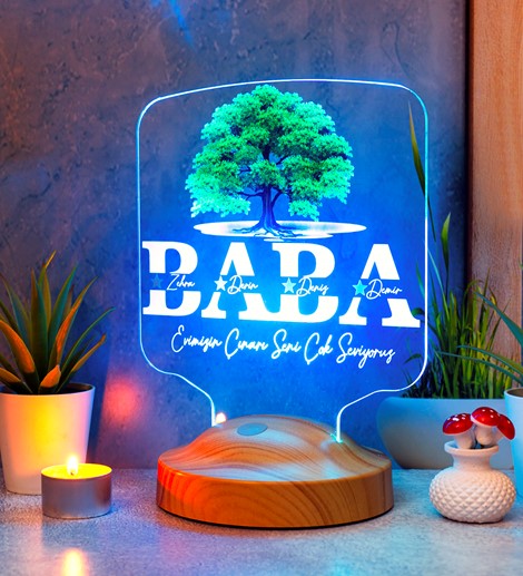 Babalar Günü Hediyesi, Babaya Hediye, Evimizin Çınarı Hediyesi, Renkli İsim Yazılı Kişiye Özel 3D Led Lamba 