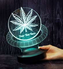 Mucize Bitki Kenevir li 3D Led Lamba, Kişiye Özel Hediye, Cannabis Sativa Desenli Dekoratif Masa Lambası