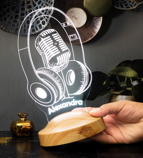Dj - Müzisyen Hediyesi Kulaklık ve Mikrofon 3D Led Lamba Ses Sanatçısı, Solist Hediyesi,  Headset Gamer - Oyuncu  Hediyesi