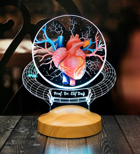 Doktor Hediyesi Kalp ve Damar Tasarımlı 3D Led Lamba, Kişiye Özel Kalp Doktoruna Hediye, Kalp Cerrah Hediyesi Renkli Masa Lambası