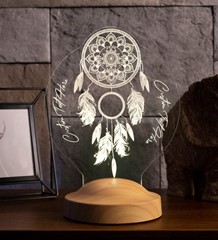 Dreamcatcher Gece Lambası Kişiye Özel Hediye, Düş Kapanı Rüya Kapanı Kişiselleştirilmiş Led Lamba, Chakra Ev ve Oda Dekoru