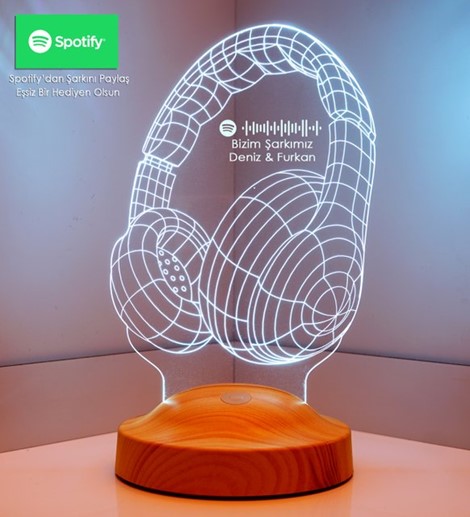 Kişiye Özel  Spotify Barkod Paylaşımlı 3D Kulaklık LED Lamba