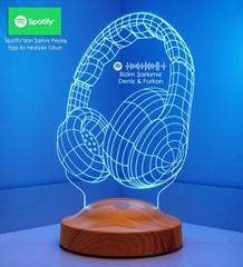 Doğum Günü Hediyesi Spotify Barkod Paylaşımlı Kulaklık Şeklinde Kişiye Özel 3D LED Lamba