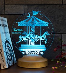 Atlıkarınca Led Lamba, İsimli Nostaljik Atlı Karınca Çocuk Odası Hediyesi Gece Lambası, Carousel Dekoratif Hediye Led Lamba