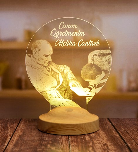 Kişiye Özel 3 Boyutlu Canım Öğretmenim Atatürk Lamba