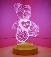 Kalpli Ayıcıklı Hediye, Ayıcık Led Lamba, Ayı Teddy 3d Hediyesi 3 Boyutlu Led Lamba