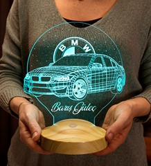 BMW Logolu İsimli Led Lamba, Araba Hayranlarına Hediye, Doğum Günü Hediyesi, Kişiye Özel Hediye 3D Led Lamba