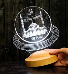 Kişiye Özel İsim Soyisim  ve Mahya Yazısı Yazılabilen Camii 3D Led Lamba