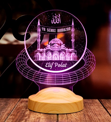 Ramazan Hediyesi, Kişiye Özel İsim Soyisim  ve Mahya Yazısı Yazılabilen Camii Dini Hediye 3D Led Lamba