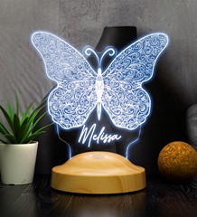 Kelebekli, Doğum Günü Hediyesi, İsimli Kelebek Led Lamba, Kelebek Tasarımlı 3D Gece Lambası