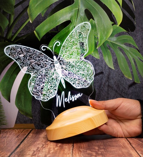 Kişiye Özel Kelebek Led Lamba, Kelebek Tasarımlı 3D Gece Lambası