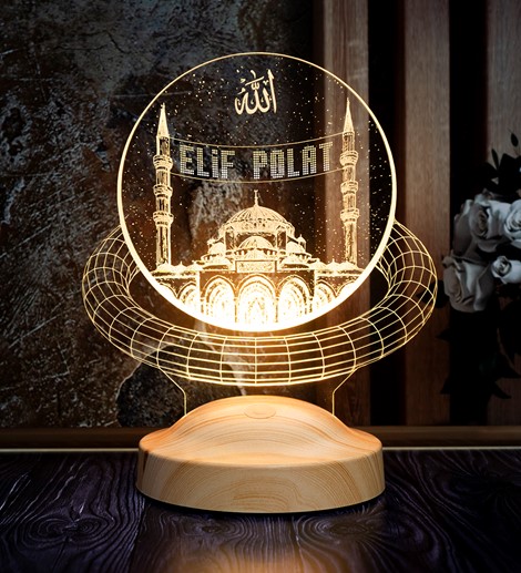 Dini Hediye, Kişiye Özel Mahyalı Camii 3D Led Lamba, Cami Şekilli Masa Lambası