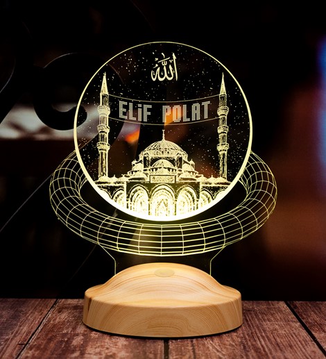 Dini Hediye, Kişiye Özel Mahyalı Camii 3D Led Lamba, Cami Şekilli Masa Lambası