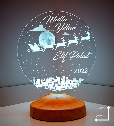 Kişiye Özel Yeni Yıl, Yılbaşı Hediyesi, Mutlu Yıllar Hediyesi, Uçan Geyikler 3D Led Lamba