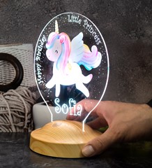 Unicorn Renkli Tek Boynuzlu At İsimli Kız Çocuk Odası Hediyesi Led Lamba, Unicorn Doğum Günü Parti Hediyesi