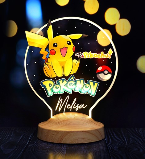 Pikachu, Pokemon Temalı Gece Lambası, Pikachu Kişiye Özel Masa Lambası, Pokemon Çizgi Film Karakteri, Nostaljik Lamba,