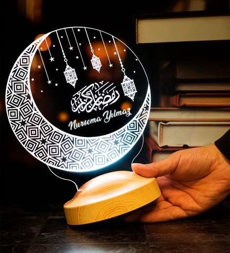 Ramazan Hediyesi Kişiye Özel Kandilli Led Lamba, Ramazan Hediyeleri Hilal & Kandil Tasarımlı Hediyelik Gece Lambası