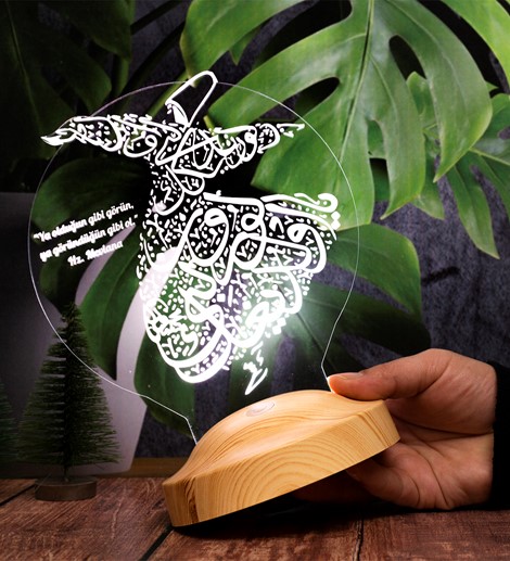 Semazen 3D Led Lamba, Mevlana Semazen Tasarımlı Gece Lambası