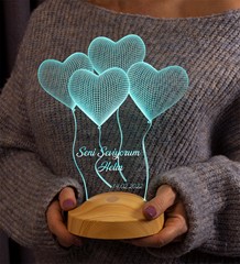 Sevgiliye Hediye Kalpler, Sevgililer Günü Hediyesi Kişiye Özel Kalpli 3D Led Lamba