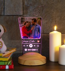 Sevgiliye Özel Renkli Resimli Spotify Müzik Barkodlu Kişiye Özel Gece Lambası, Fotoğraflı Led Lamba, Sesli Plak