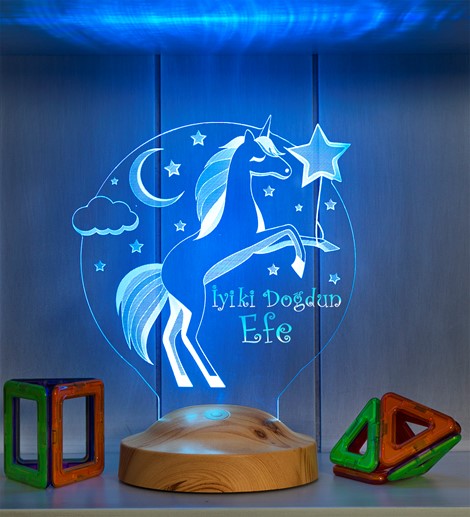 Unicorn Gece Lambası Tek Boynuzlu At Kişiye Özel Kız Çocuk Odası Hediyesi Led Lamba, Unicorn Doğum Günü Parti Hediyesi