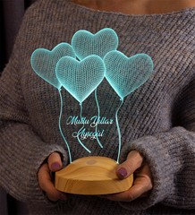 Yeni Yıl Hediyesi, Yılbaşı Hediyesi Klasik Kalpler Kişiye Özel 3D Led Lamba