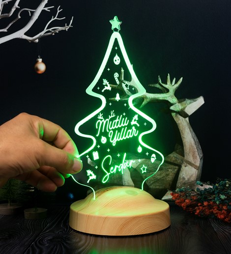 Yılbaşı Çam Ağacı Tasarımlı Kişiye Özel Dekoratif Led Lamba Yeni Yıl Hediyesi led ışıktan yılbaşı ağacı