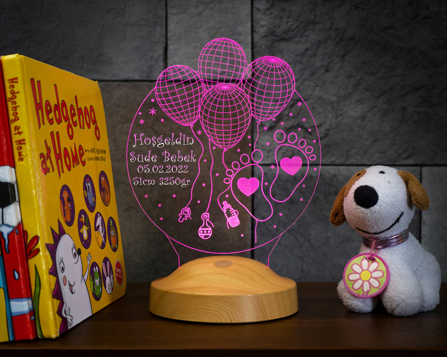 Hoş Geldin Bebek Hediyesi 3 Boyutlu Led Lamba, Bebek Görme Hediyesi, Yeni Doğan Bebek Hastane Hediyesi