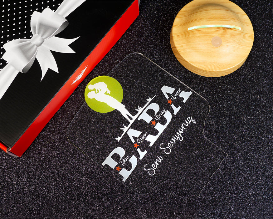 Babalar Günü Hediyesi, Kişiye Özel Babaya Hediye, Baba ve Çocuk Figürlü İsim Yazılı Led Lamba