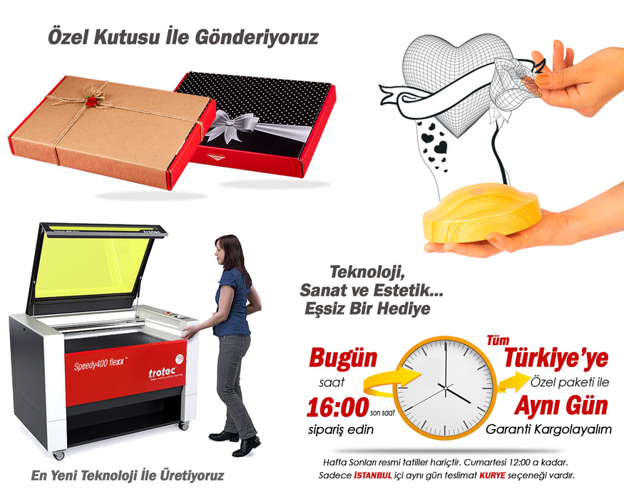 Canım Annem Kalp ve Gül Anneye Hediye, Anneler Günü Hediyesi 3D LED Lamba