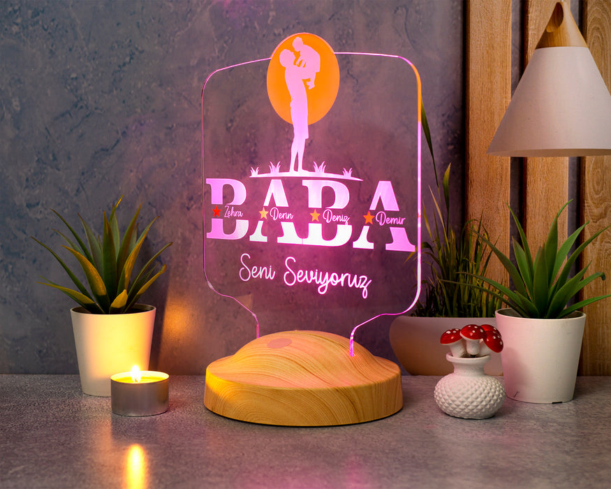 Babalar Günü Hediyesi, Kişiye Özel Babaya Hediye, Baba ve Çocuk Figürlü İsim Yazılı Led Lamba