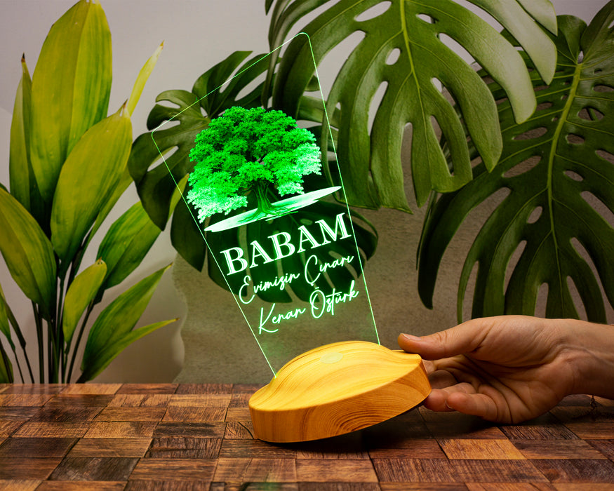 Babaya Hediye, Babalar Günü Hediyesi, Babama Hediye, Baba, Çınar Ağacı Figürlü Renkli Led Lamba