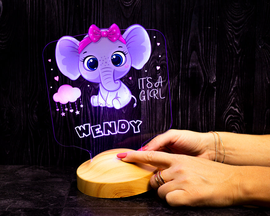 Çocuklara Özel Tatlı Fil Figürlü LED Gece Lambası – Erkek - Kız Çocuğuna İsimli Hediye