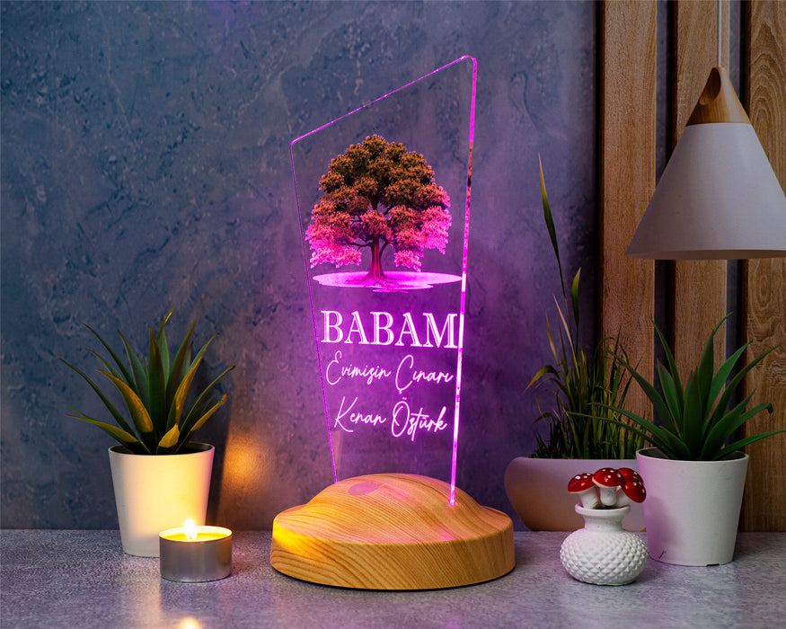 Babaya Hediye, Babalar Günü Hediyesi, Babama Hediye, Baba, Çınar Ağacı Figürlü Renkli Led Lamba