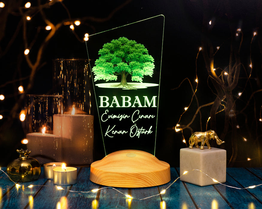 Babaya Hediye, Babalar Günü Hediyesi, Babama Hediye, Baba, Çınar Ağacı Figürlü Renkli Led Lamba