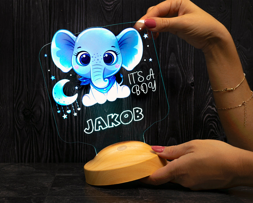 Çocuklara Özel Tatlı Fil Figürlü LED Gece Lambası – Erkek - Kız Çocuğuna İsimli Hediye