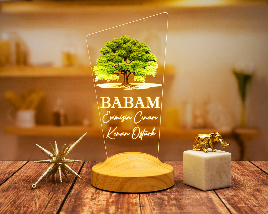 Babaya Hediye, Babalar Günü Hediyesi, Babama Hediye, Baba, Çınar Ağacı Figürlü Renkli Led Lamba
