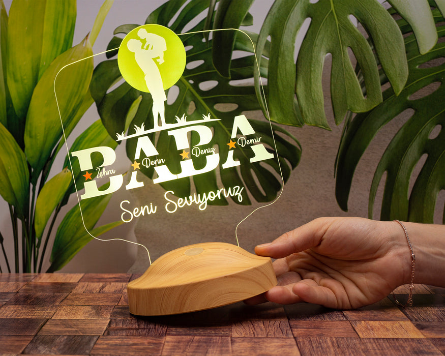 Babalar Günü Hediyesi, Kişiye Özel Babaya Hediye, Baba ve Çocuk Figürlü İsim Yazılı Led Lamba