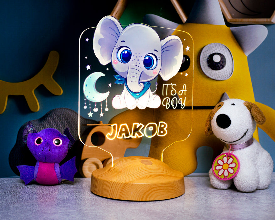 Çocuklara Özel Tatlı Fil Figürlü LED Gece Lambası – Erkek - Kız Çocuğuna İsimli Hediye