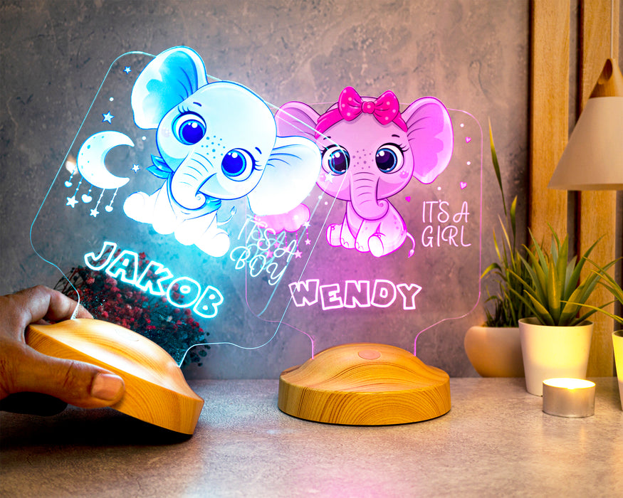 Çocuklara Özel Tatlı Fil Figürlü LED Gece Lambası – Erkek - Kız Çocuğuna İsimli Hediye