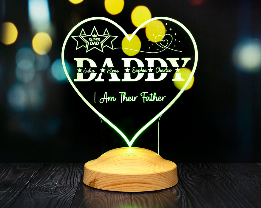 Daddy Kalp Şeklinde Babalar Günü Hediyesi, Kişiye Özel Daddy Hediye İsim Yazılı Led Lamba