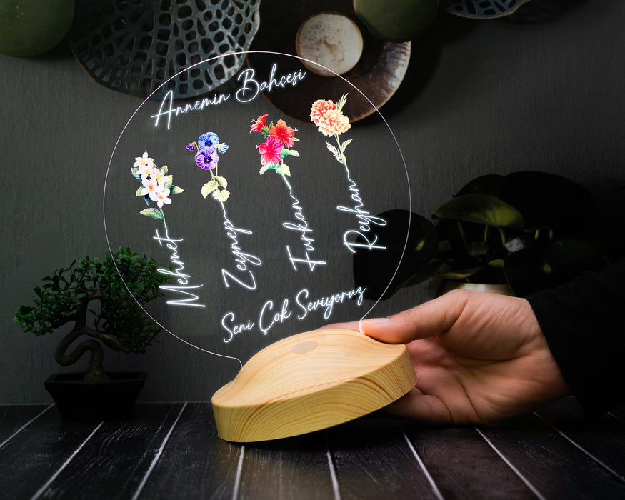 Annemin Bahçesi – Kişiye Özel Çiçekli Anneler Günü Hediyesi LED Lamba | Anneye & Kayınvalideye Hediye