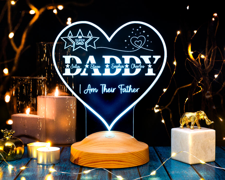 Daddy Kalp Şeklinde Babalar Günü Hediyesi, Kişiye Özel Daddy Hediye İsim Yazılı Led Lamba