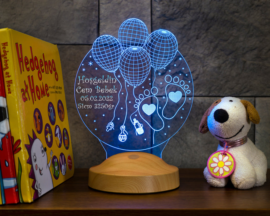 Hoş Geldin Bebek Hediyesi 3 Boyutlu Led Lamba, Bebek Görme Hediyesi, Yeni Doğan Bebek Hastane Hediyesi