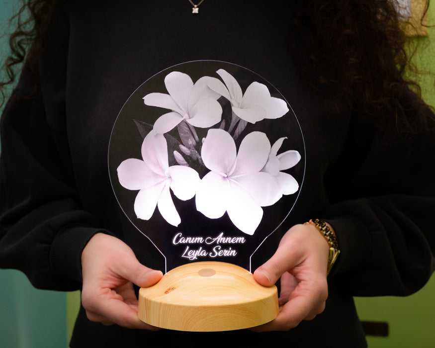 Anneye Hediye, Kişiye Özel Anneler Günü Hediyesi Plumeria Çiçeği Led Lamba, Canım Annem Hediyesi